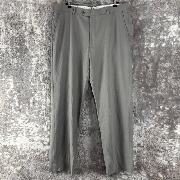 Pronto Uomo Size 36 Wool Career Flat Front Pants Gray Button Zip Pocket - Picture 1 of 9